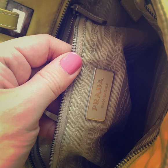 Prada Handbags - Prada yellow nylon tote with leather accents